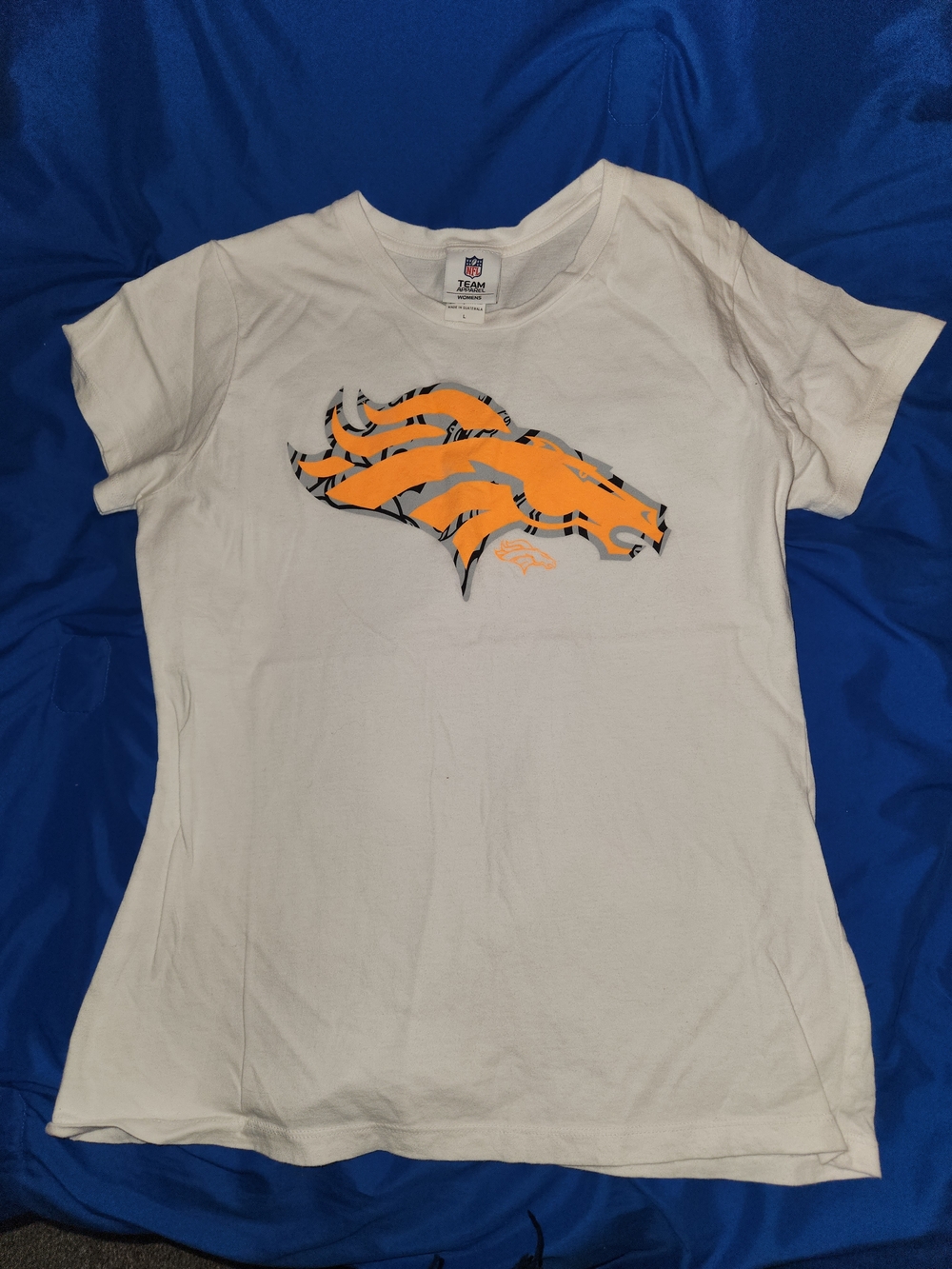 NFL Denver Broncos White Graphic Tee with Orange Logo
